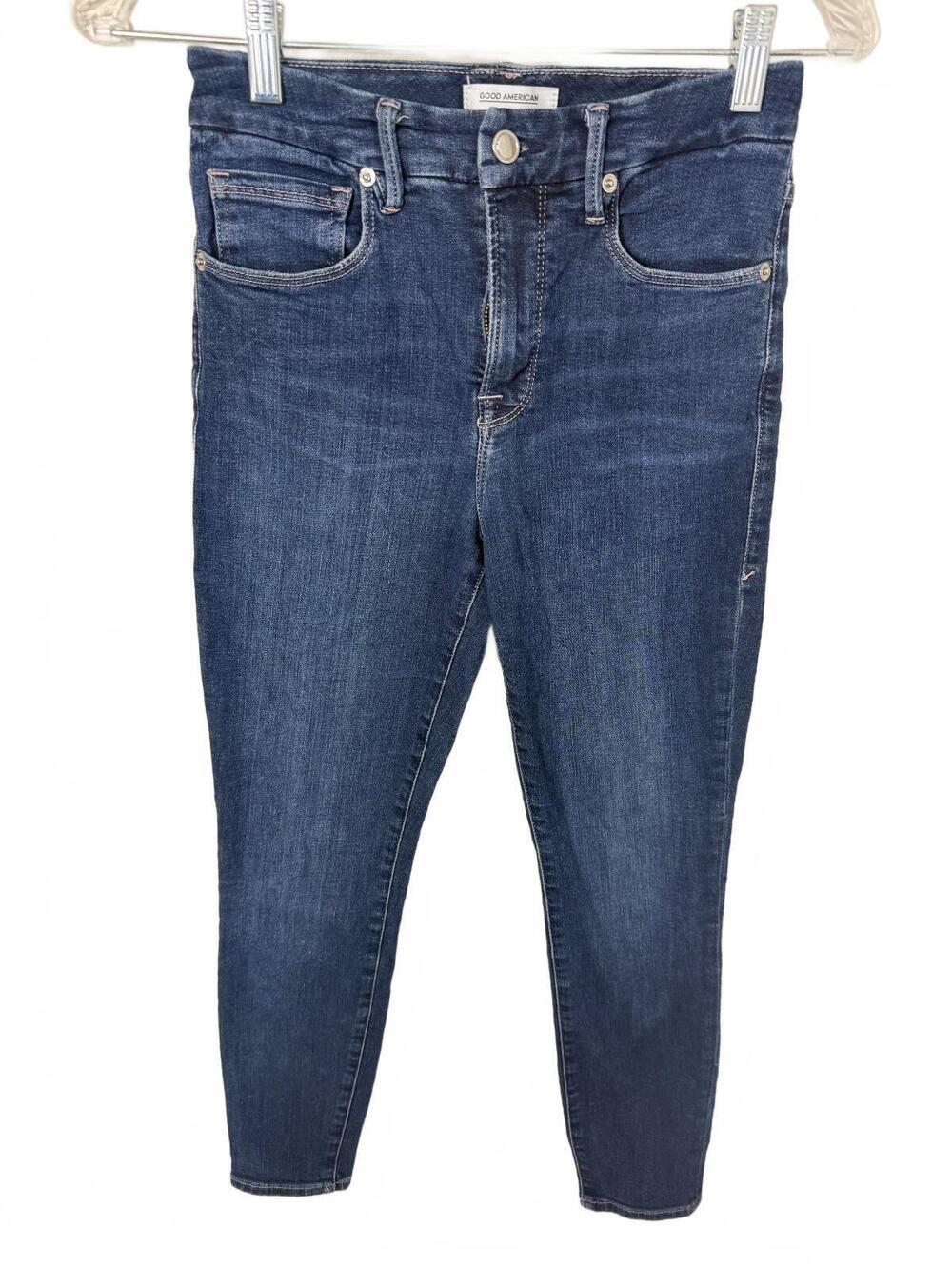 Good American Dark Blue Denim Skinny Jeans Crop Size 26
